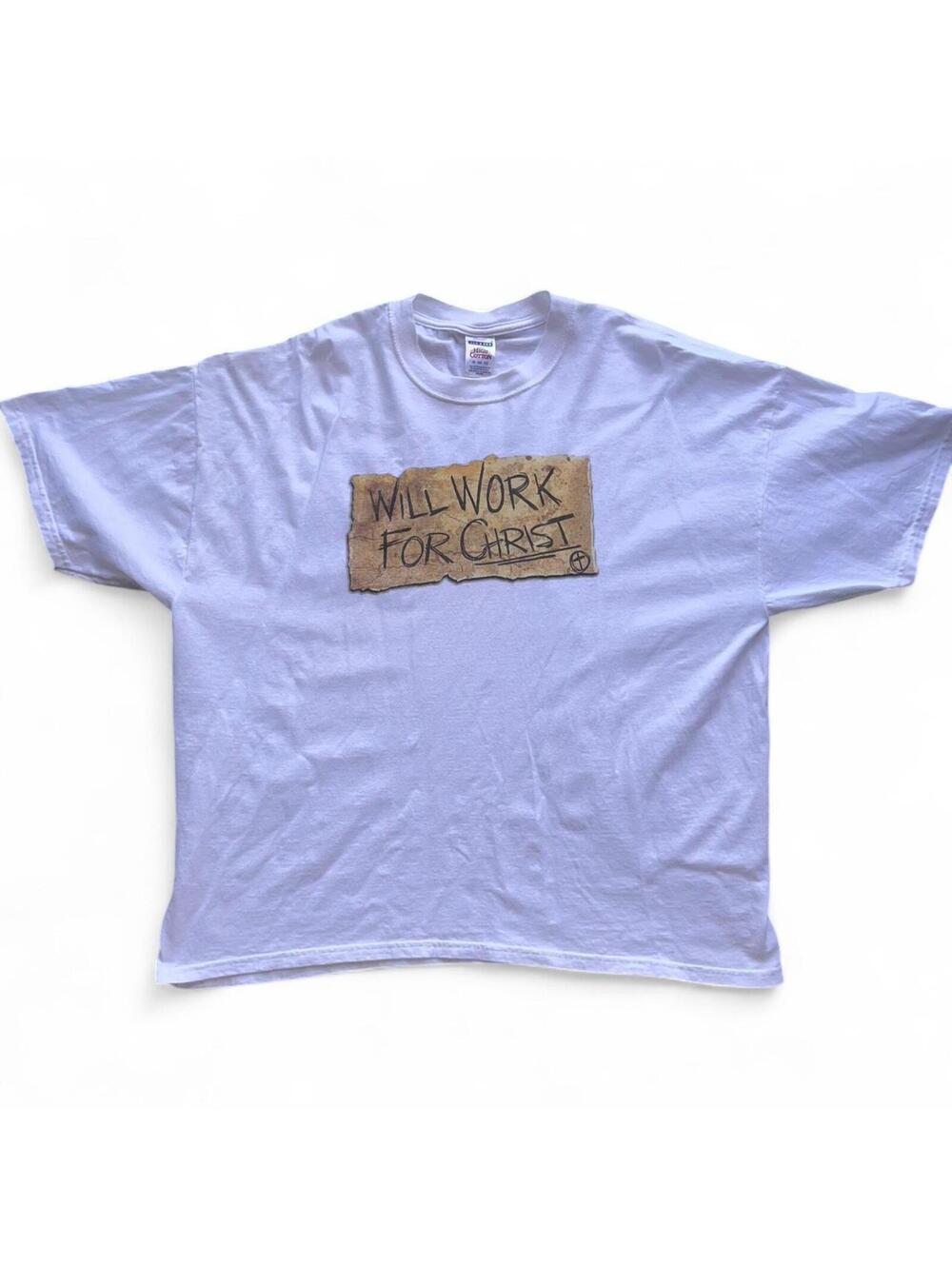 Vintage Will Work For Christ Sign Religious Christian Graphic T-Shirt Size 3XL